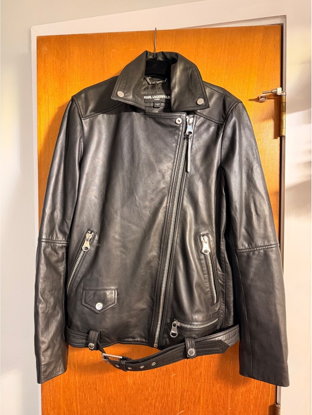 Karl Lagerfeld Women's Moto Fringe Leather Jacket New Sz XS